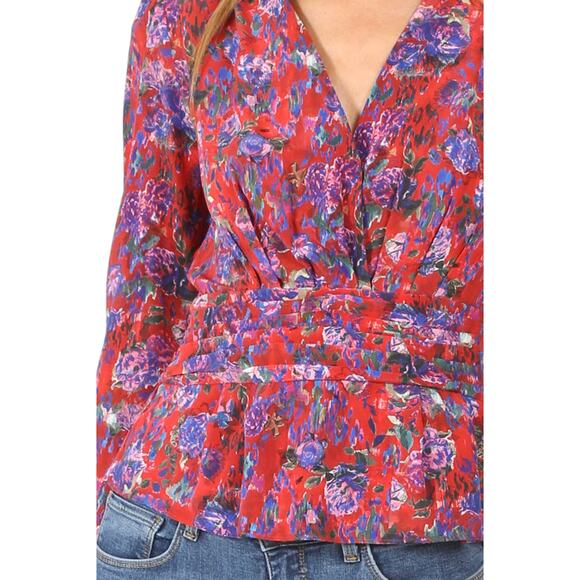 $398 IRO PARIS 100% Silk Red Purple Floral Print Blouse Top – Size EU 40/ USA 8 - Picture 6 of 14